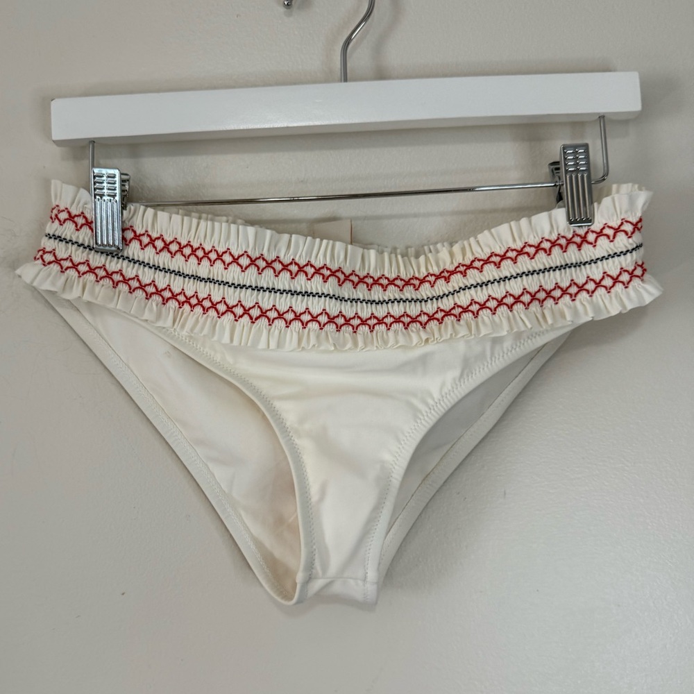 Tory Burch “Costa Hipster” NWT White Bikini Bottom with Red & Blue Accents sz. M